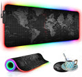 RGB Gaming Mouse Pad with Coffee Coaster XXL Large Glowing LED Mousepad Anti-Slip Rubber Base Computer Keyboard Desk Mouse Mat 31.5 X 11.8 Inch - World Map Pattern