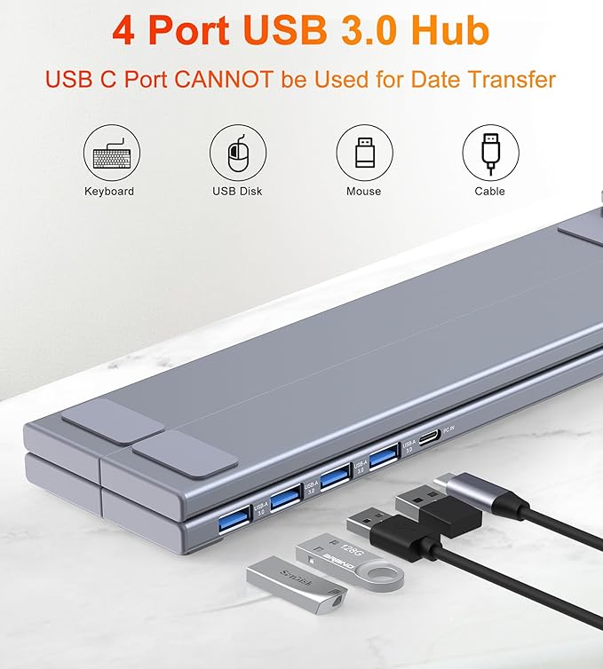 5-in-1 USB C Hub Adjustable Aluminum Laptop Stand 4-Port USB A 3.0 with 5Gbps Data Transfer USB C Hub Docking Station [Charging Not Supported] for MacBookPro/Air/Dell/HP/Lenovo