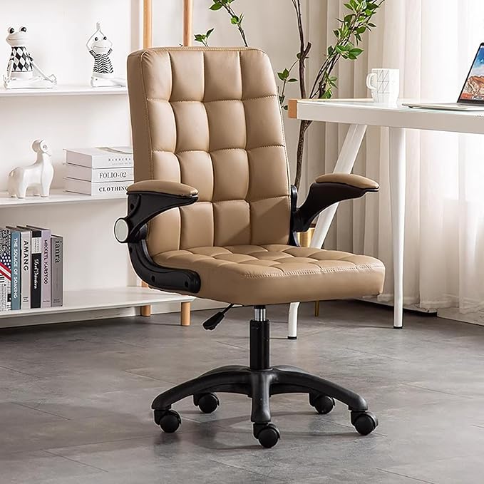 BK&ampMF Modern High-Back Home Office Chair Ergonomic Desk Chair Task Swivel Chair with flip-up Armrests with Lumbar Support for Back Pain WomenC