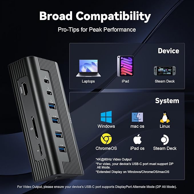 10-in-1 USB C Hub with Detachable Cable USB 3.2 Gen2 10Gbps 4K 60Hz HDMI 100W PD SD/TF Reader - Aluminum Docking Station for Laptop PC MacBook Pro/Air M1-M5 Mac mini (Carbon Black)