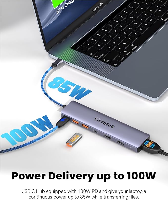10Gbps USB C Hub with Triple Display Docking Station 4K@60Hz DP Dual HDMI Adapter 7-Port USB-C Laptop Docking Station for Dell Hp Lenovo Surface 3 USB 3.2 Port Hub &amp 100W PD