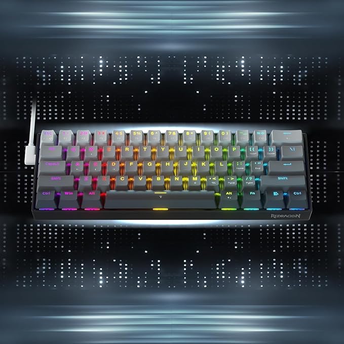 Redragon K617 GB Rapid Trigger HE Gaming Keyboard 60% 61 Keys Wired Mechanical Keyboard w/Hyper-Fast Actuation Dedicated Hall Effect Magnetic Switch Actuation Point Adjustable 8K Hz Polling Rate
