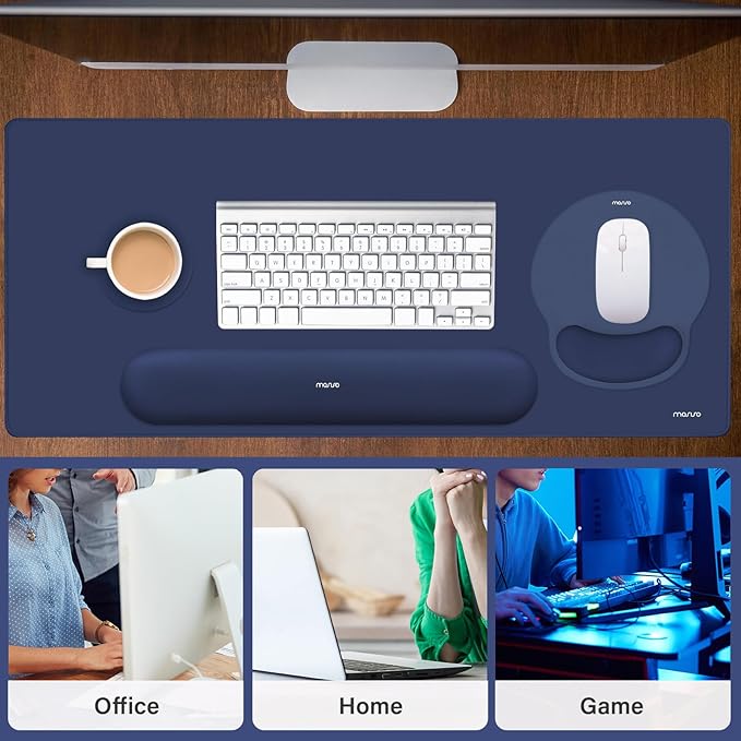 MOSISO Wrist Rest for Keyboard Mouse Pad Set Large Gaming Deskpad&ampCircle Curved Mousepad&ampKeyboard Wrist Rest&ampCoaster Ergonomic Non-Slip Mousepad&ampEasy Typing Pad with Silicone Lining