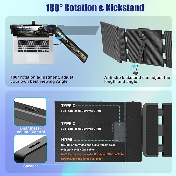 KEFEYA Laptop Screen Extender 14 FHD 1080P IPS Laptop Monitor Extender Dual Screen Portable Monitor for Laptops 13-17 with USB-C/HDMI Port Plug n Play for Windows/Mac/Android/Switch/PS5