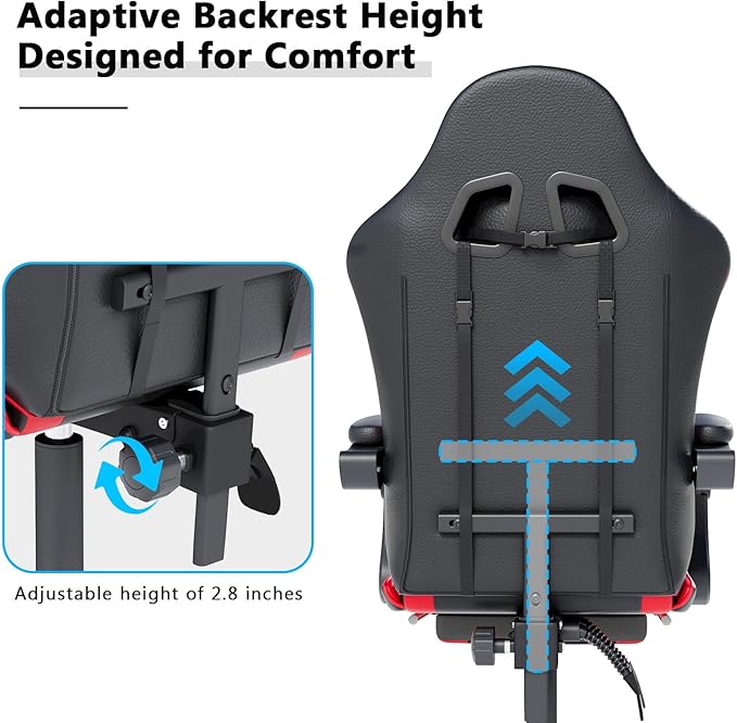 Gaming Chair with Headrest and Lumbar Support Ergonomic High Back Office Chair Racing Style Executive Computer Desk Chair Leather Adjustable Swivel Task Chair for Home Office (Red Black)