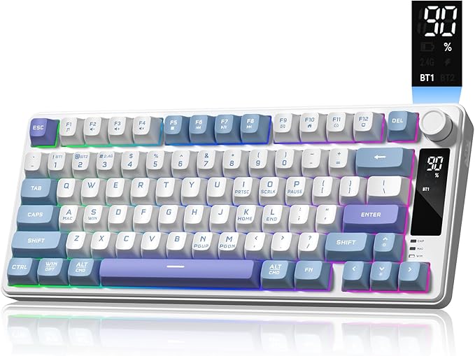 Womier DK75 75% Wireless Gaming Keyboard RGB Backlit Creamy Keyboard with Multifunction Knob &amp Screen Tri-Mode 2.4GHz/USB-C/BT5.0 Anti-Ghosting No-Conflict Silent Membrane Keyboard for MAC Wind