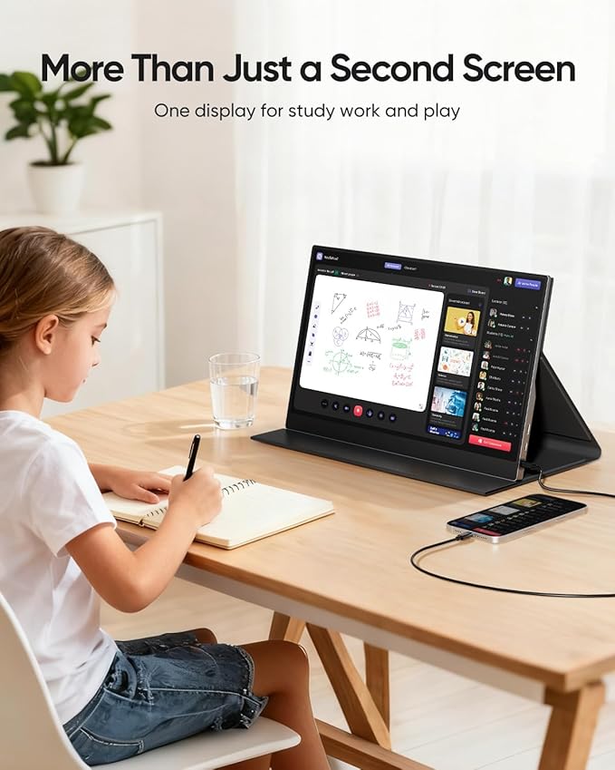 Portable Monitor 15.6 Inch 1080P FHD IPS Gaming Display Monitor with USB-C &amp HDMI Ultra-Slim External Second Screen with Smart Cover &amp Speakers for Laptop XboxPC Mac Phone PS5 Switch