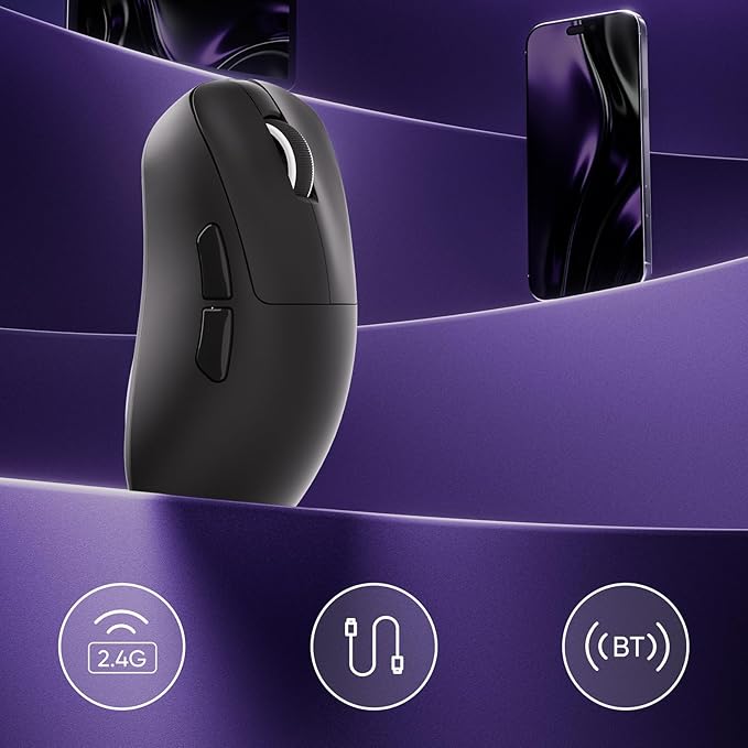 Akko Nest Wireless Gaming Mouse 8K Polling Rate with PAW 3950 Sensor 30000 DPI 49g LightweightOmron Mechanical Switches BT/2.4G/Wired Computer Mouse Black