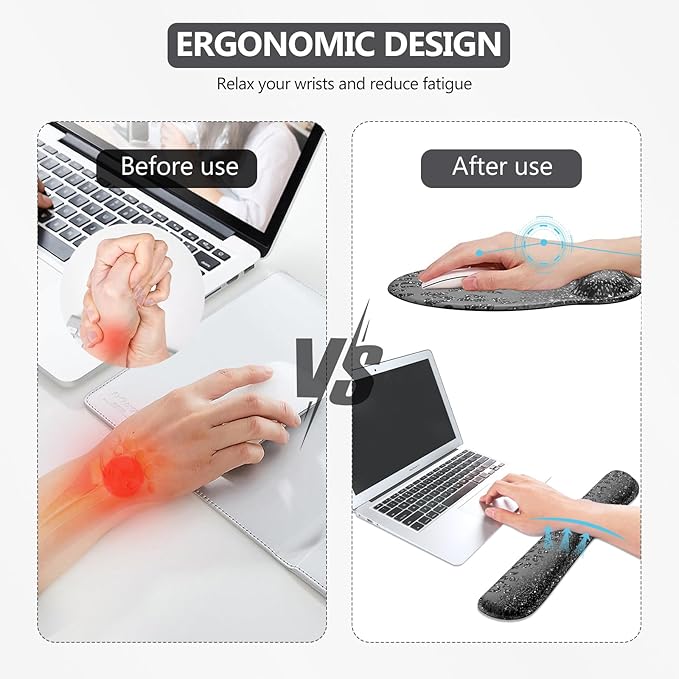 iLeadon 4in1 Ergonomic Desk Mat Set with Wrist Rest Keyboard Pad and Coaster Black Leopard