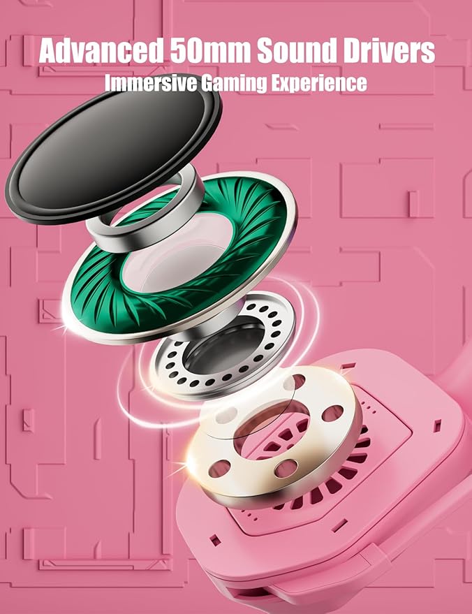 ZIUMIER Gaming Headset with Detachable Cat Ears Compatible with PS4 PS5 Xbox One PC Laptop Over-Ear Headphones with LED Light Noise Canceling Mic Stereo Surround Sound (Pink Cat)