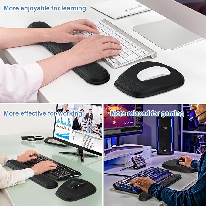 Mouse Pad with Wrist Rest Comfortable Keyboard Wrist Rest Memory Foam Wrist Rest for Computer Keyboard Ergonomic Mouse Pad Set for Easy Typing &amp Pain Relief for Office Black