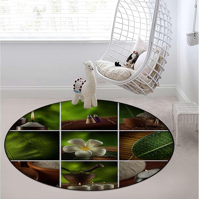 Green White and Brown Chair Mat for Hardwood Floor Round Floor Mats for Office Chair Computer Gaming Desk Mat for Rolling Chair Non-Slip Collage of Candles Print Diameter 39.4 in