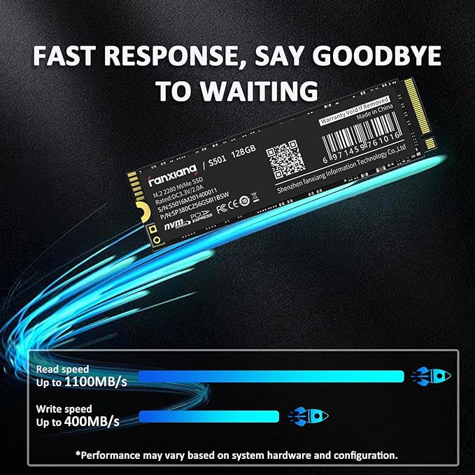 fanxiang S501 128GB NVMe SSD 3D NAND1.3 PCIe Gen3x4 M.2 2280 Internal Solid State Drive (Read Speed up to 1100 MB/s) Compatible with Laptop &amp PC Desktop