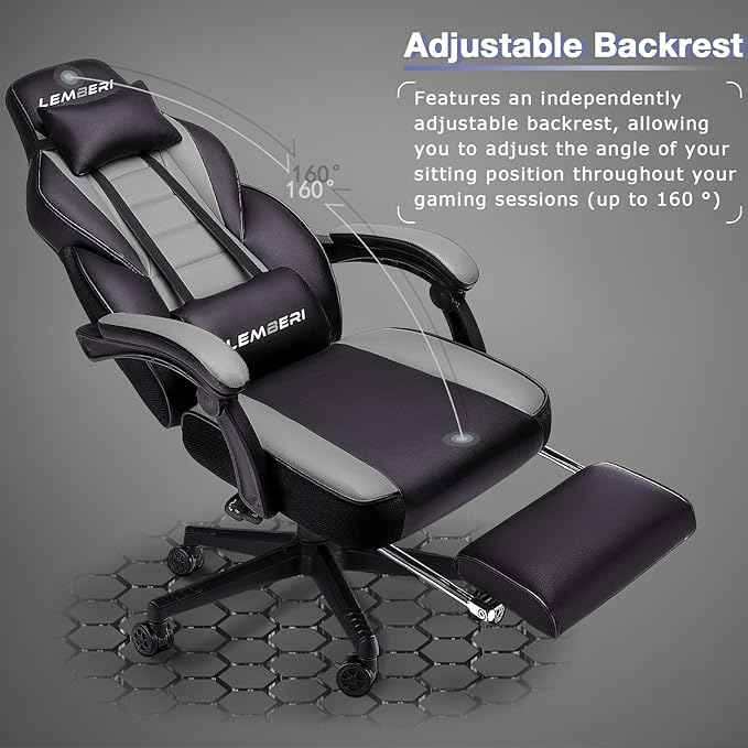 LEMBERI Gaming Chairs with FootrestErgonomic Video Game Chairs for AdultsBig and Tall Chair 400lb Weight Capacity Racing Style Computer Gamer Chair with Headrest and Lumbar Support