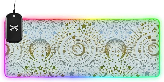Gaming Mouse Pad Wireless Charging with 17 Led Light Modes with Premium Smooth Surface(Starry Sky Print35.4x15.7inWhite)