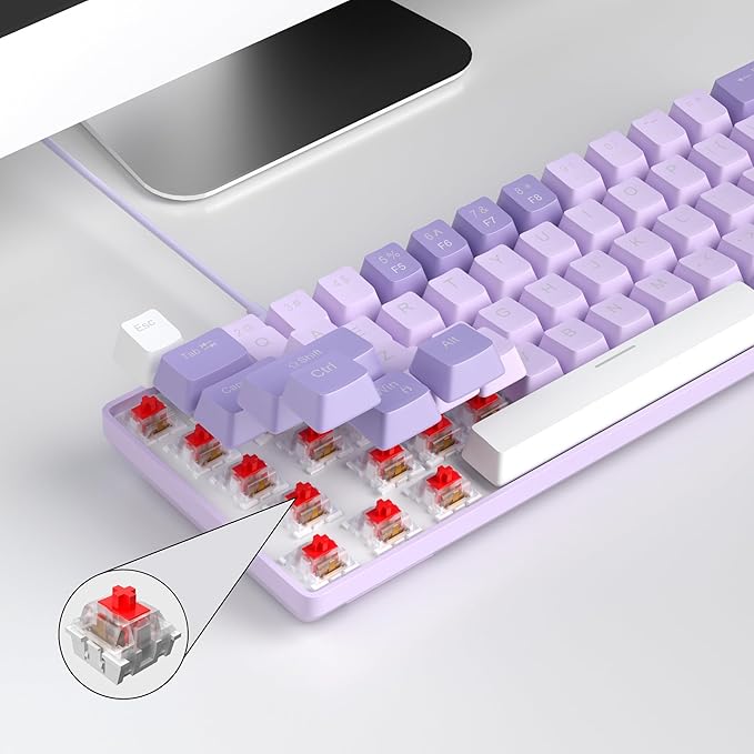 MageGee Portable 60% Mechanical Gaming Keyboard MK-Box LED White Backlit Compact 68 Keys Mini Wired Office Keyboard with Red Switch for Windows Laptop PC Mac - Violets