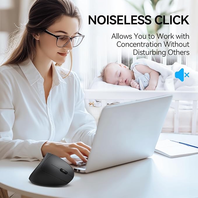 TECKNET Ergonomic Mouse Wireless Bluetooth Vertical Mouse 4800 DPI Optical Tracking 6 Adjustable DPI Quiet Clicks 2.4GHz with USB A Receiver 12 Months Battery 6 Buttons Wide Compatibility