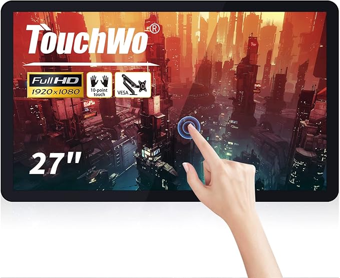 27 inch Capacitive Multi-Touch Screen Industrial Monitor 16:9 Display 1920 x 1080P Built-in Speakers VGA DVI &amp HDMI Monitor for PC POS Small Business Restaurant