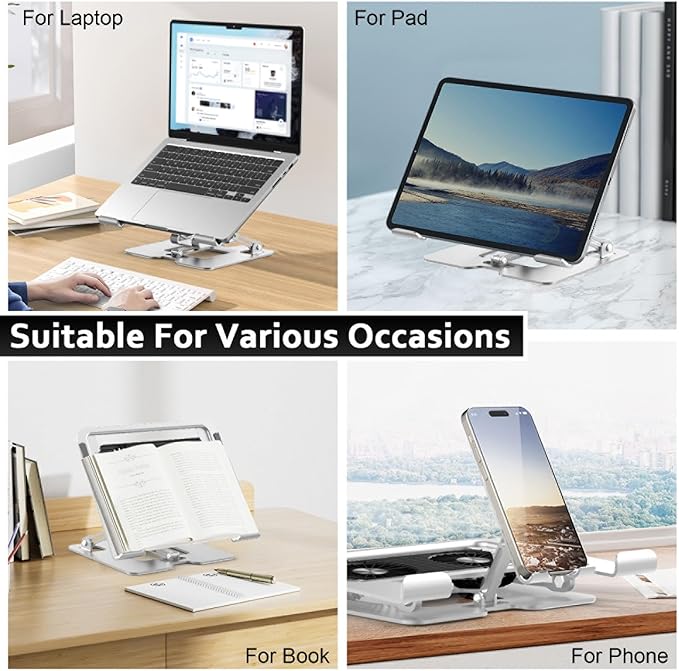 Laptop Cooling Stand with Detachable Fan2-IN-1 Laptop Stand with Phone Holder and Silent FansAdjustable Height and AngleCarbon Steel FrameworkLaptop Cooling Pad for up to 16”Laptop (White)