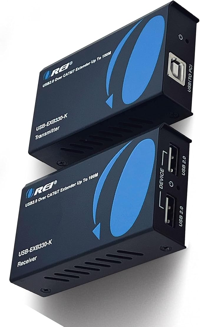 OREI USB 2.0 Over Ethernet Cat5e/6 Extender LAN Upto 330 Feet - Extends 2 Ports USB-A Signal Over LAN Ethernet - Power Over Cable for Long Distance Extension Supports All Operating System