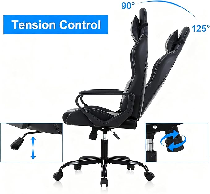 Ergonomic High Back Gaming Chair &amp Office Chair PU Leather &amp Adjustable &amp Easy Assembly &amp BIFMA Certified for Home/Office (Gray) (Black)