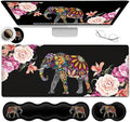 Gaming Mouse Pad XXL Large Desk Mat Non-Slip Rubber Mice Stitched Edges(31.5x11.8 in) Ergonomic Memory Foam Keyboard Wrist Rest Cute Funy Anime Cartoo Colorful Elephant Black Extended Mouse Pad Set
