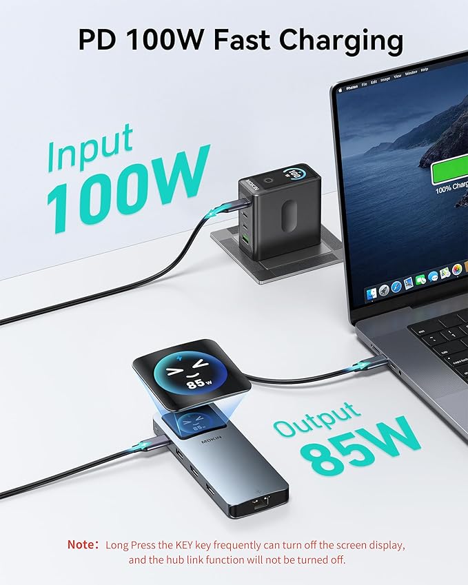MOKiN LCD USB C Docking Station Dual Monitor 12 in 1 Laptop Docking Station Dual HDMI with 8K@30Hz PD 100W 2500Mbps 5 * 10Gbps USBA/C 3.1 SD/microSD Card Reader USB C Adapter for HP/Dell/Lenovo
