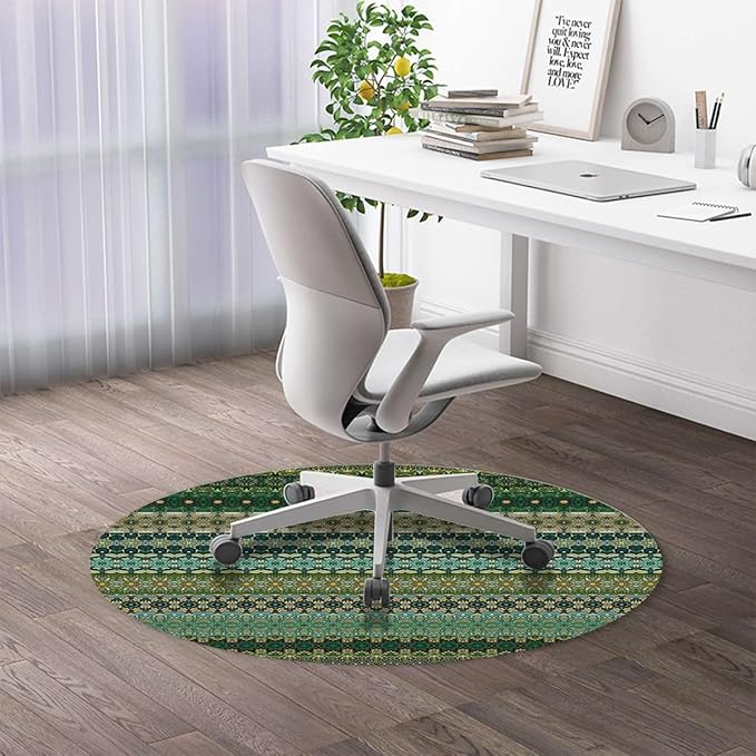 Black Grey PU Leather Office Chair Mat Soft Non Slip Round Floor Mat Exotic Design Geometrical Elements Hardwood Floor and Protector for Rolling Chair Rustic Diameter 39.4 in