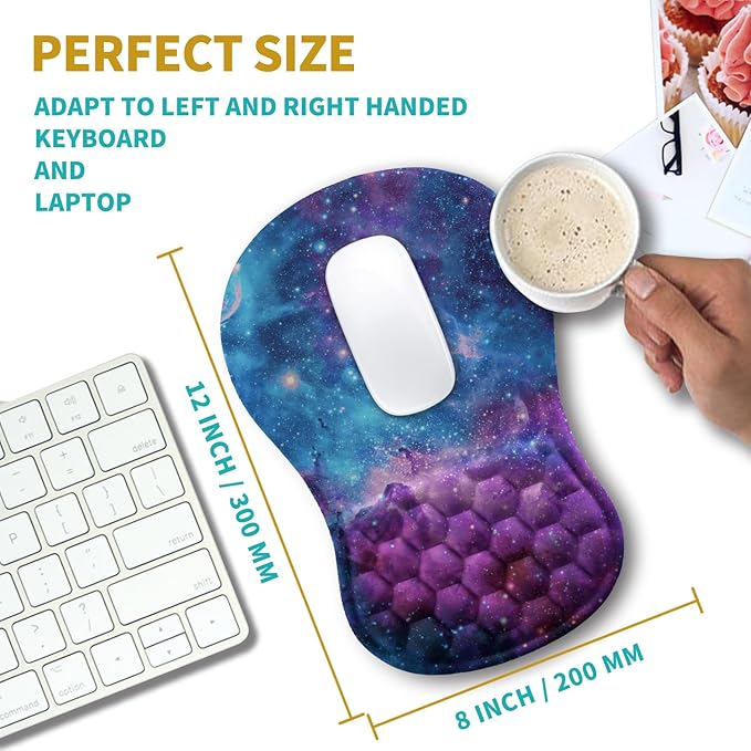 Hokafenle Ergonomic Mouse Pad Wrist Support Wrist Rest Mousepad for Carpal Tunnel Pain Relief with Integrated Memory Foam Slope Massage Bulge (11.8x7.9 inchGalaxy Nebula Space