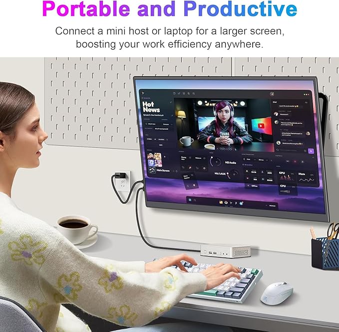 16 Portable Monitor 165Hz (Support 144Hz)100% sRGB 16:10 1200P FHD IPS HDR Gaming Monitor Ultra-Slim Travel Monitor with Speakers External Second Screen for Laptop PSMac XboxSwitch