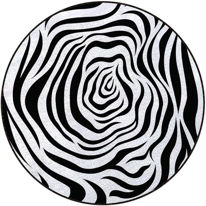 Black White Round Office Chair Mats Home Rolling Gaming Chair Mat Anti-Slip Hardwood Floor Mats Carpeted Floor Protector Mats Animal Skin Pattern Nature Theme Diameter 43.3 in