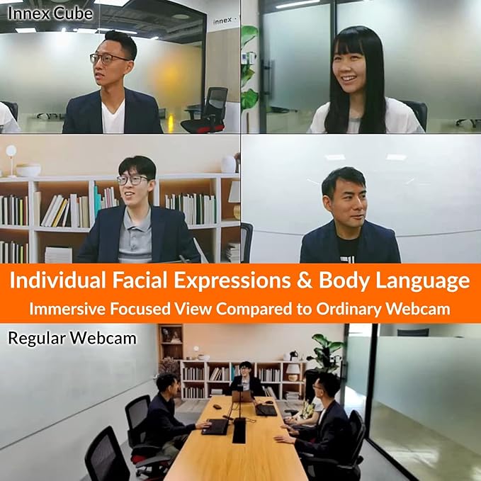 Innex Cube 4K 360 Degree Video Conference Camera with Multiple AI Modes Dual Omnidirectional Mics Remote Plug and Play Conference Room Webcam for Zoom Microsoft Teams Open Space Meeting Room