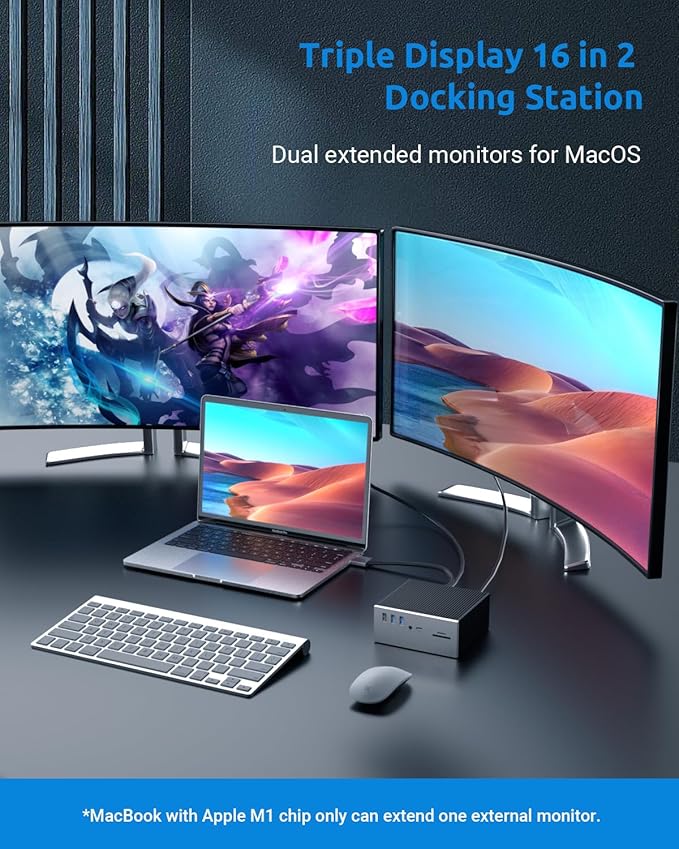 16 in 2 Docking Station SUTOUG USB C Hub- Dual 4K HDMI 6 USB VGA RJ45 SD/TF Card Reader - Triple Display for MacOS with Thunderbolt 3 (Not for M1)