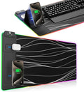 XXL Mouse Pad with Foldable Phone Holder - Black RGB Desk Mat with 15W Fast Charging LED Gaming Mousepad with 11 Light Colors Waterproof Non-Slip Pad (Stand XXL RGB Wavy)