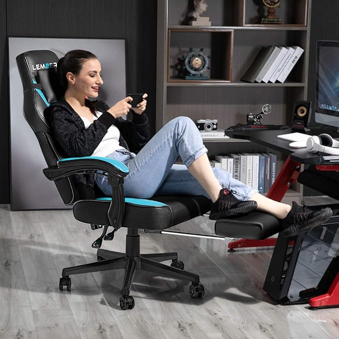 LEMBERI Gaming Chairs for AdultsErgonomic Video Game Chairs with footrestBig and Tall Gaming Chair 400lb Weight Capacity Racing Style Computer Gamer Chair with Headrest and Lumbar Support