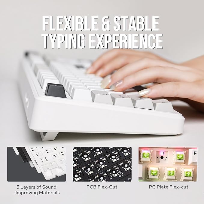 EPOMAKER x Aula F99 Wireless Mechanical Keyboard Hot Swappable Gasket Custom Gaming Keyboard with Five-Layer Padding BT/2.4GHz/USB-C 8000mAh Battery (White Grey Graywood V3 Switch)