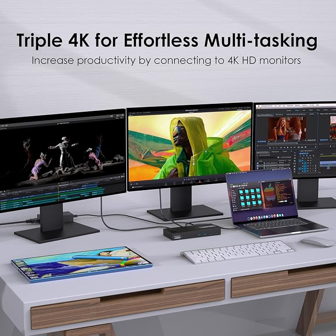 WAVLINK DisplayLink Docking Station Triple Monitor 4K@60Hz for 3 Monitors 100W Charging for Thunderbolt 5/4/3 USB C M1-M5 Mac/MacBook Neo/Windows- 3 HDMI 2 DP 6 USB Ports 160W Power LAN Audio