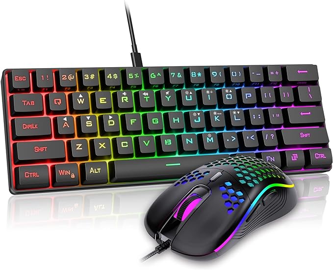 RedThunder 60% Gaming Keyboard and Mouse Combo Ultra-Compact 61 Keys RGB Backlit Mini Keyboard Lightweight 7200 DPI Honeycomb Optical Wired Gaming Set for PC MAC PS5 Xbox Gamer(Black)