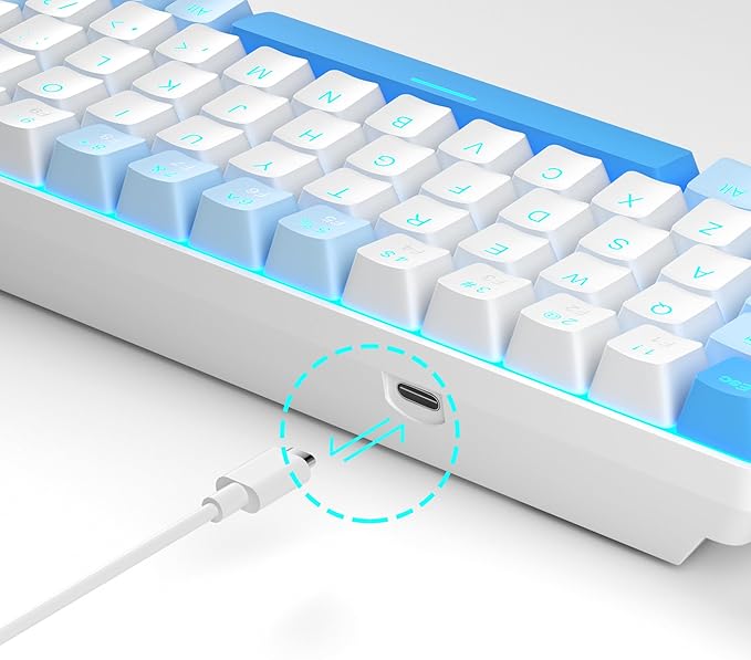 MageGee Portable 60% Mechanical Gaming Keyboard MK-Box LED Backlit Compact 68 Keys Mini Wired Office Keyboard with Red Switch for Windows Laptop PC Mac - Sky Blue