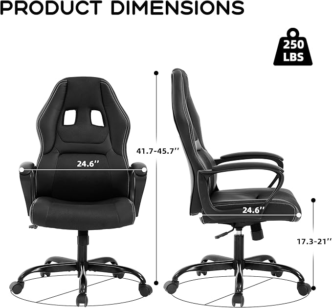 MKDLUFEI Video Game ChairErgonomic Office Chair Desk Chair and Lumbar Support PU Leather Recliner with HeadrestHeight Adjustable Computer Chair for Adults (Black)