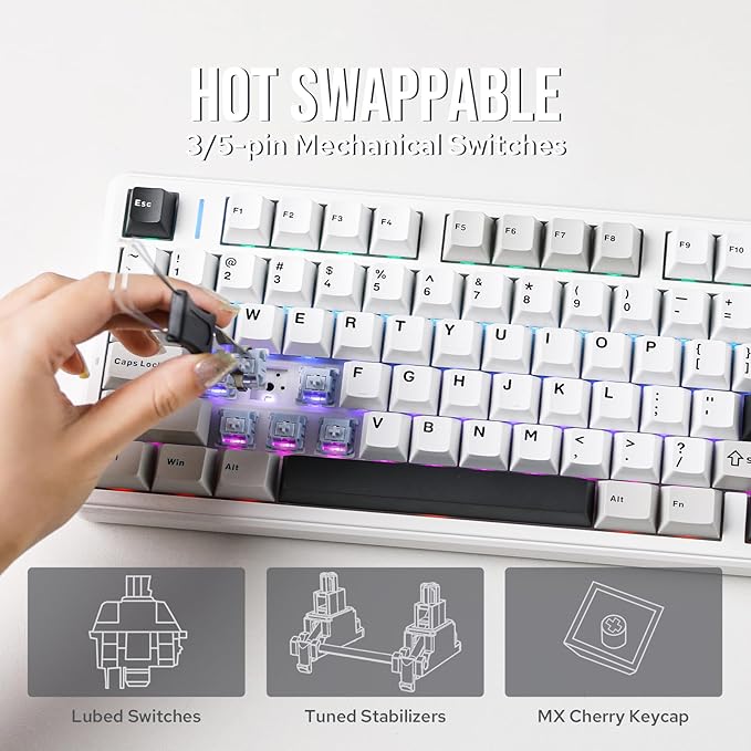 EPOMAKER X Aula F99 PRO Wireless Gaming Keyboard with 8000mAh Battery Hot Swappable Creamy Keyboard 2.4GHz/Type-C/BT5.0 NKRO RGB Backlit for Win/Mac/Gaming (Black&ampGrey&ampWhite)