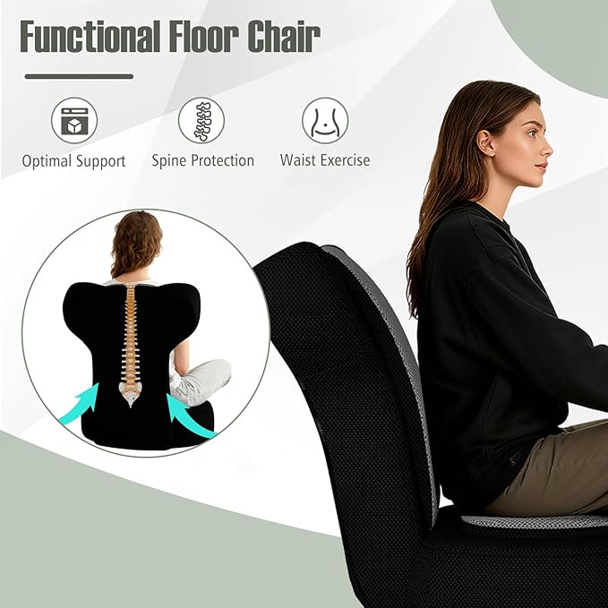 GOFLAME Folding Floor Chair Lazy Sofa Chair with Adjustable Headrest &amp Backrest Sponge Padded Seat Cushion Portable Floor Gaming Chair for Adults Teens Grey