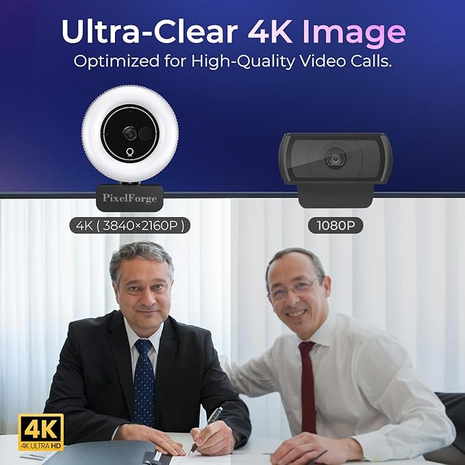 4K Webcam for PC with Microphone &amp Light &amp Privacy Cover Web Camera for Desktop Computer/Laptop/Monitor/Mac 4K UHD Sony Sensor PDAF Auto Focus Dual AI Noise-Cancelling Mics USB Camera