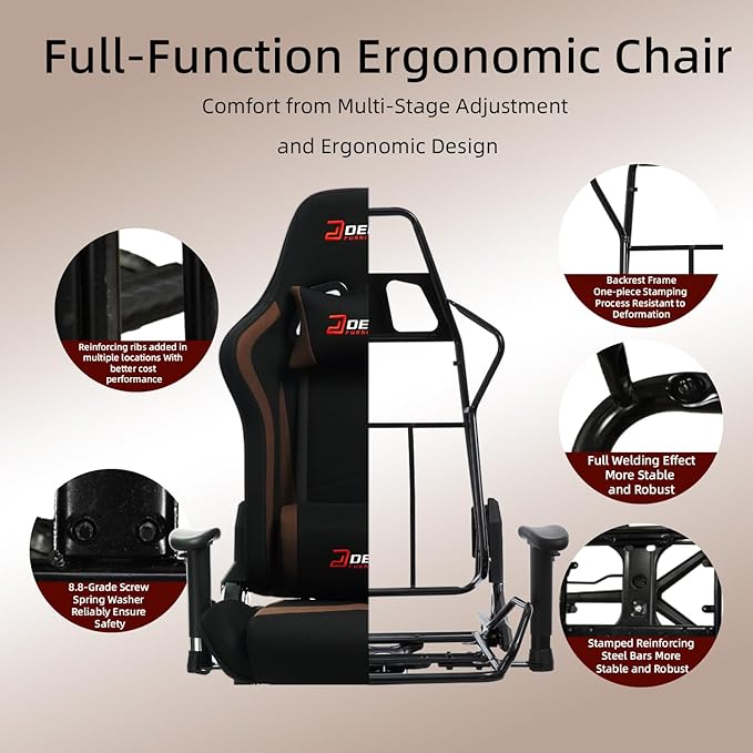 Gaming Chair High-Back Ergonomic Computer Chair Adult Lumbar Support Breathable Fabric Office Chair 3D Independent Armrests(1005-Brown)