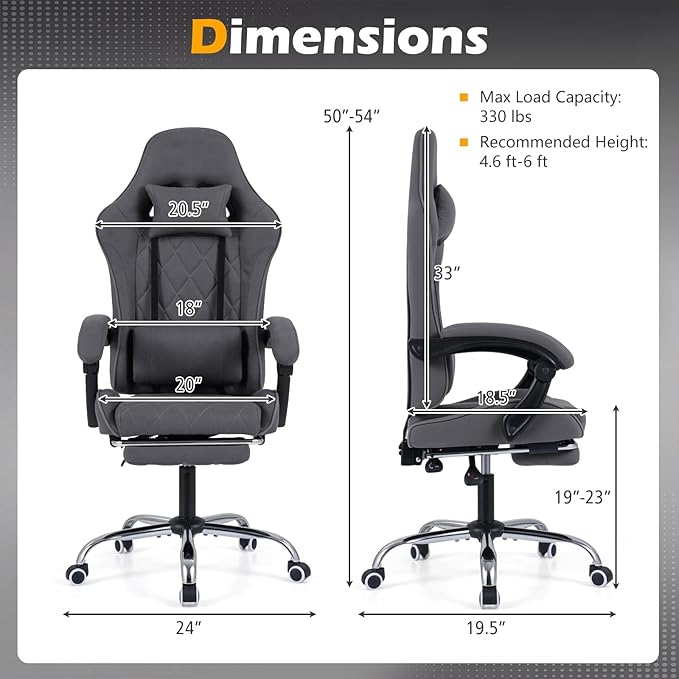 Giantex Gaming Chair Height Adjustable Computer Chair with Headrest Lumbar Support Linkage Armrests Reclining Backrest Footrest &amp 360° Swivel Seat Video Game Chair Ergonomic Office Task Cha