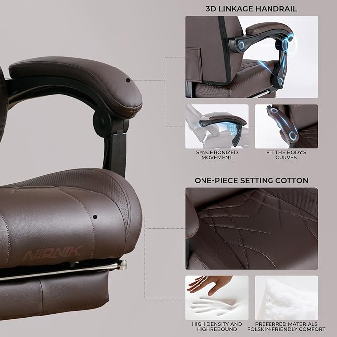 Gaming Chair with Footrest and Massage Lumbar Support Ergonomic Computer Gamer Chair Office Video Game Chairs with Adjustable Height and Backrest (Coffee)