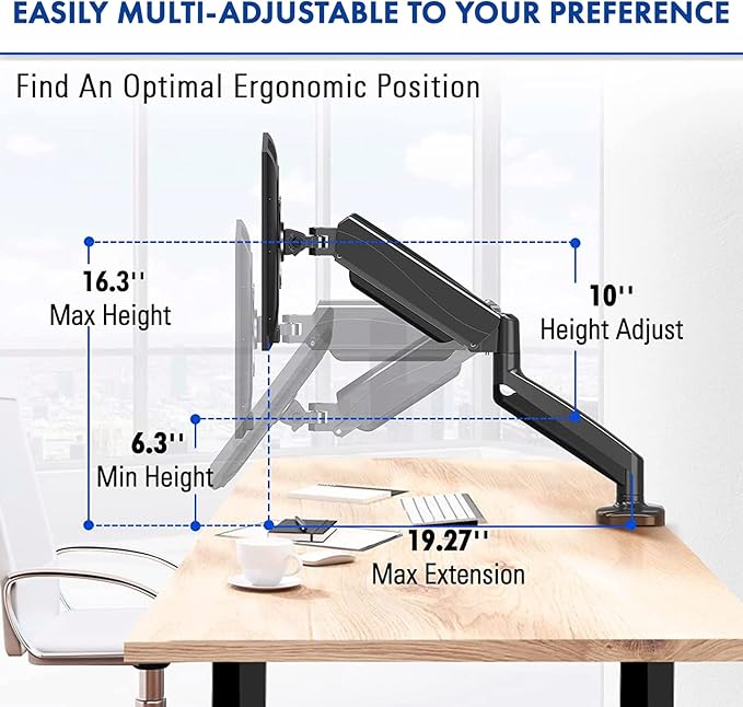 Spring LCD Monitor Arm with USB and Multimedia Ports for: ASUS TUF Gaming 27 2K HDR Gaming Monitor (VG27AQ) - QHD (2560 x 1440) 165Hz 144Hz 1ms Low Motion Blur Speaker