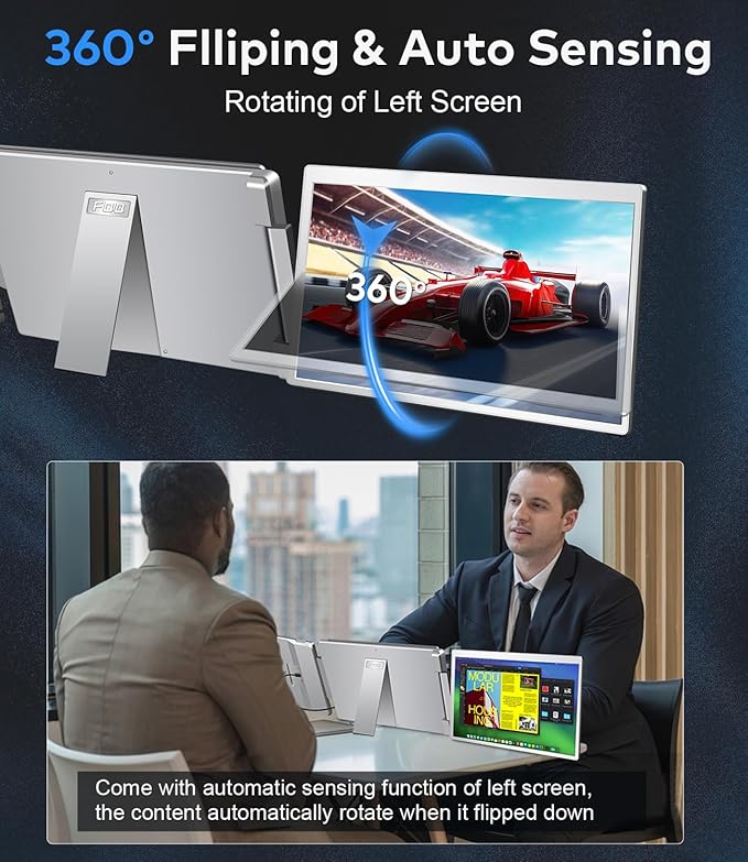 15.6 Laptop Screen Extender Left Screen 360° Flip Triple Screen Monitor Extender FHD 1080P IPS Portable Travel Monitor Display fit for 12–18.5 Laptops Compatible with Windows and MacBook-S10
