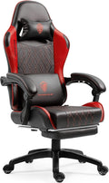 Dowinx Gaming Chair with Massage Lumbar Support and Footrest Video Game Chair for Adults Adjustable Ergonomic Gamer Chairs High Back with Pocket Spring Cushion Swivel Recliner Black and Red