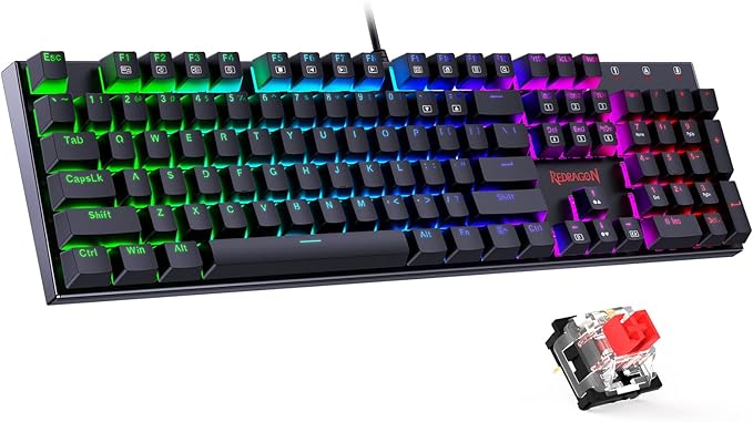 Redragon Mechanical Gaming Keyboard with Red Switches Wired Keyboard Mechanical with RGB Backlit Fully Progammable Durable Aluminum Frame Anti-Ghosting for PC Windows Mac K565 Black